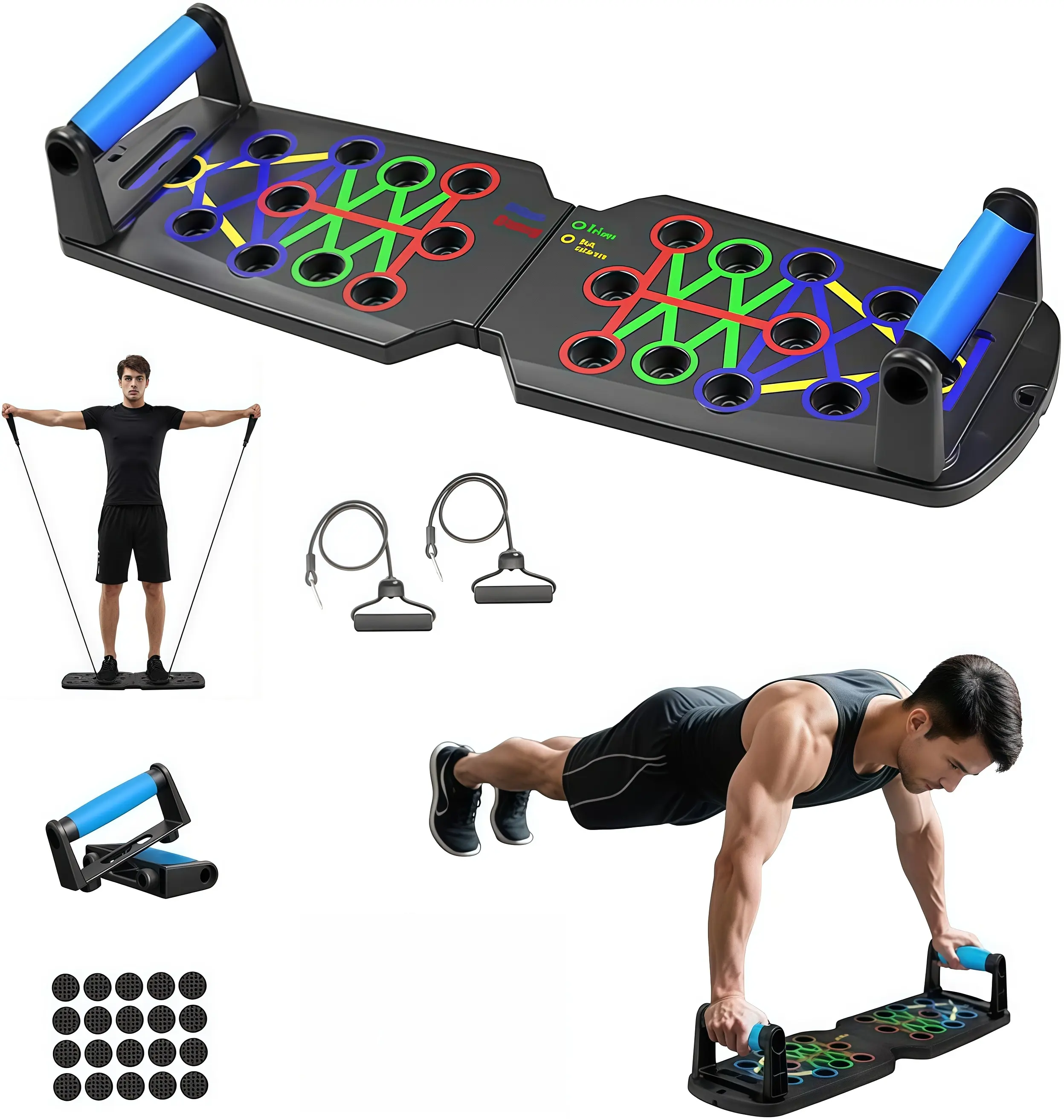 【Upgraded Version】 Push up Board, Push-up Board Training Set,28 Holes Home Push-up Training Board, Pull Bar, Chest Muscle Abdominal Muscle Training Equipment for Men & Women, Fitness Enthusiasts, Upper Body Strength, Portable Design, Ab Workout Machine