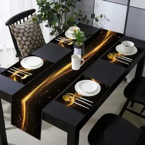 1 piece/5 piece/7 piece set, black and gold table flags and placemats, black with gold bar pink star design, heat-resistant and non slip table mat, suitable for all parties, family gatherings, coffee shops, kitchens and restaurants table decoration