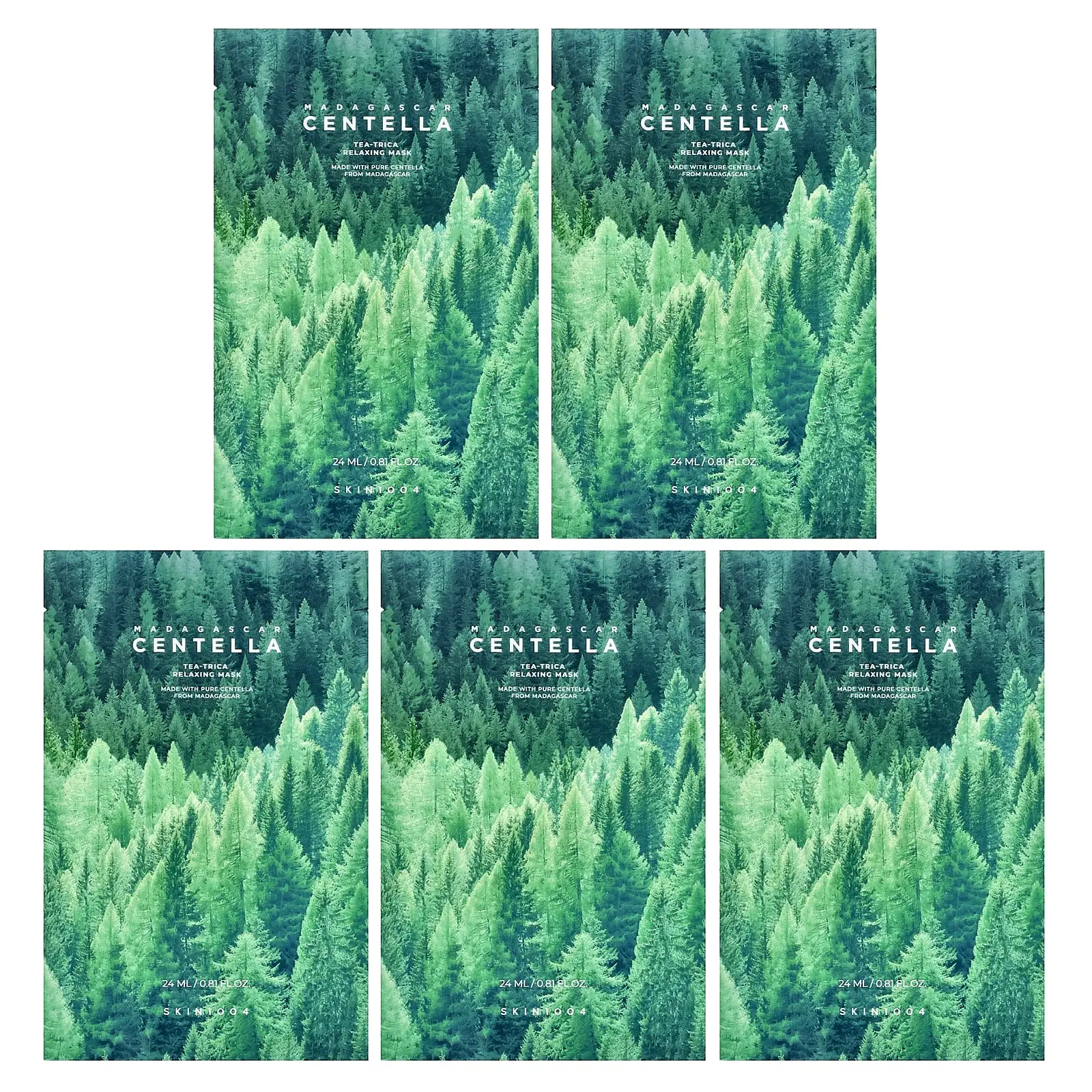 SKIN1004 Madagascar Centella, Tea-Trica Relaxing Beauty Mask, 5 Sheets, 0.81 fl oz (24 ml) Each