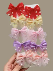 10pcs Cute Pearl Bow Hair Clips Set, Hair Pin Set, Elegant Mesh Butterfly Knot Hair Accessories, Barrettes, Perfect for Girls & Women, Fall Winter Fashion