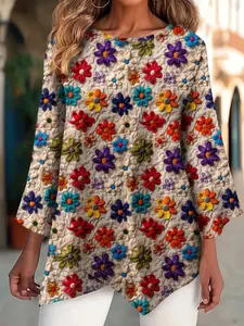 New Casual Plus Size Women's Floral Embossed Print Top, All Seasons Blouse, Comfortable Loose Fit, Perfect for Daily Wear, Stylish Ladies' Clothing