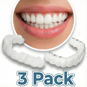 【3 Pieces】Instant SnapOn Veneers Teeth Whitening Smile Mask Comfortable Reusable Porcelain Fake Teeth for Party Photos Upper Jaw Tooth Accessories Oral Hygiene