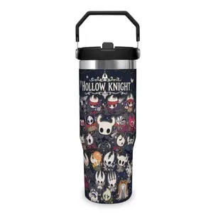 30oz Hollow Knight Aesthetic Insulated Tumbler, TikTok Viral Travel Mug, Car Cup With Handle, Foldable Straw, Leak Proof Stainless Steel Coffee Cup For Gym Office Travel