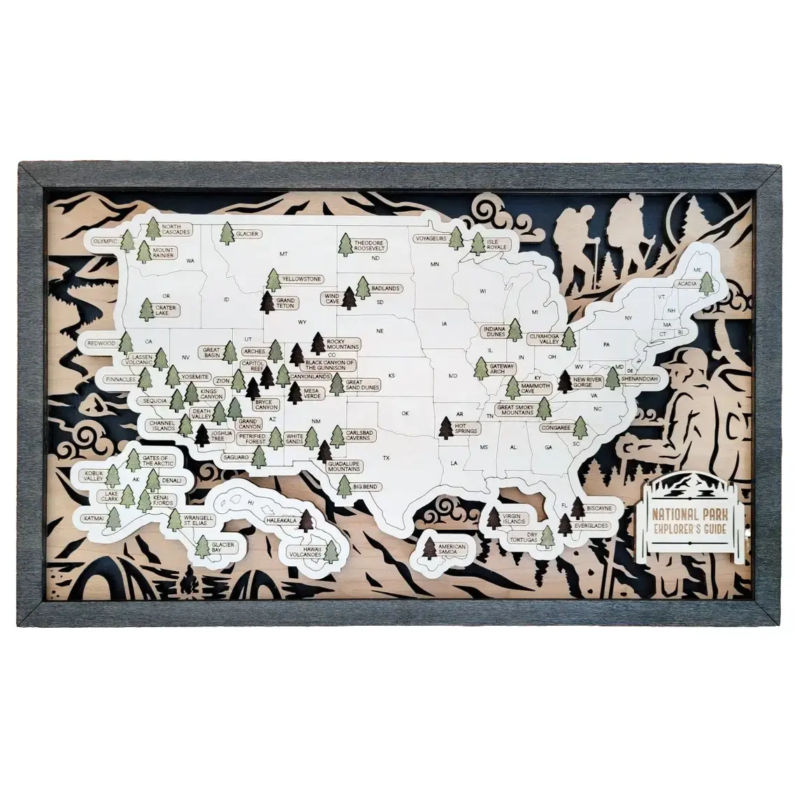 Custom US National Parks Travel Map, National Parks Marker, Personalized US Travel Map, Travel Home Decor Gift Travelers Hikers, RG 11x18