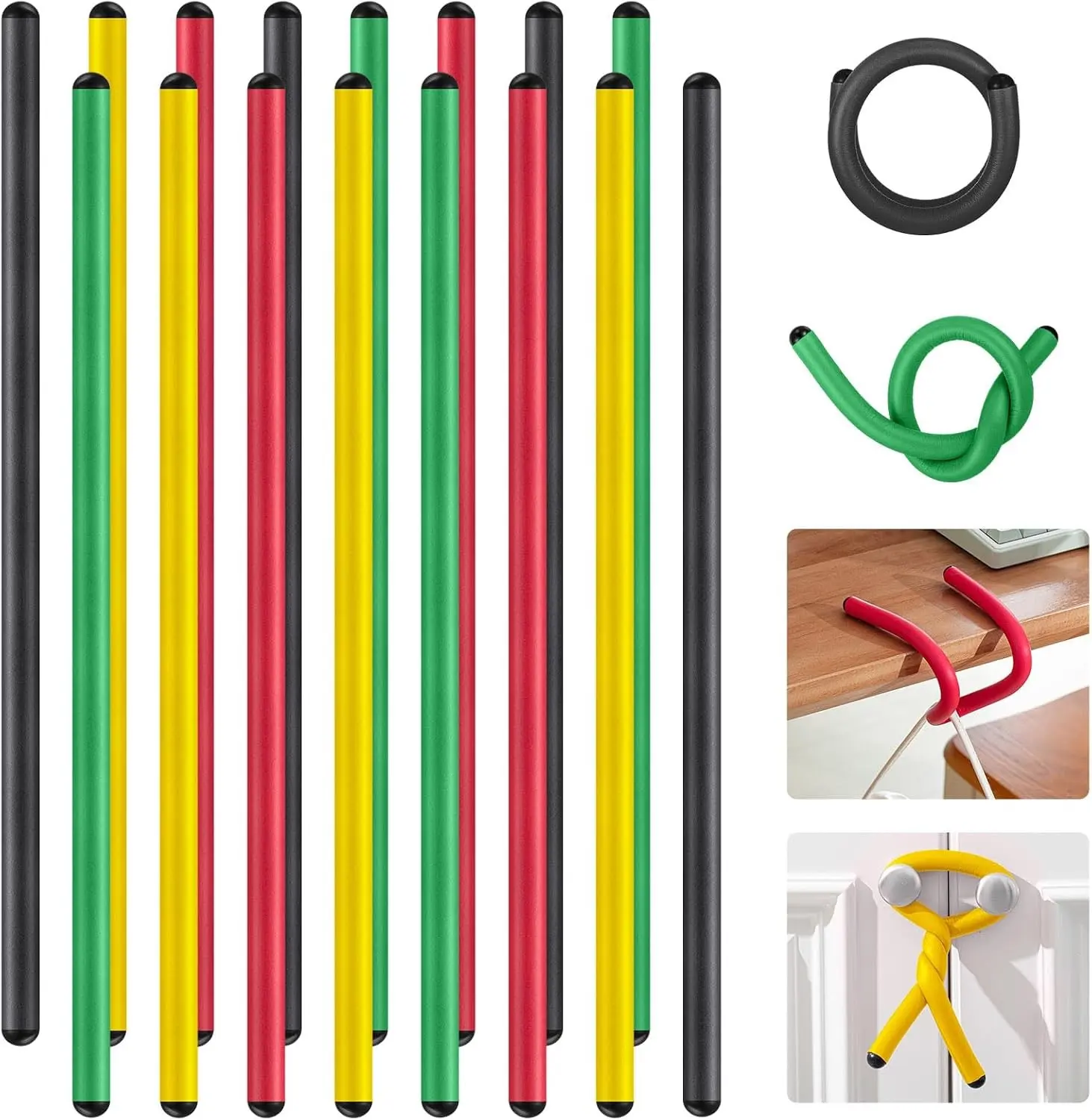 20 Pcs 17 Inch EVA Foam Twist Rubber Ties Reusable Bendable Cable Tie Straps Flexible Heavy Duty Twisty Ties for Organizing Cords Bundling (Red,Yellow,Green,Black)