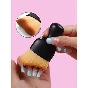 2pcs Black Nail Art Cleaning Brush Nail Art Dust Powder Remover Brush Silicone Grip Short Curved Brush Cleaner Brush For Nails For Fingernails