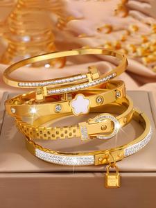 elegant 4-piece casual high quality bracelet set, stainless steel fashion jewelry accessory for everyday, vacation and birthday gifts, fashionable bracelet, jewelry gift