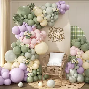 154-Piece Pastel Balloon Arch Kit with Macaron Light Green, Sage, Purple & Pink for Baby Shower & Weddings