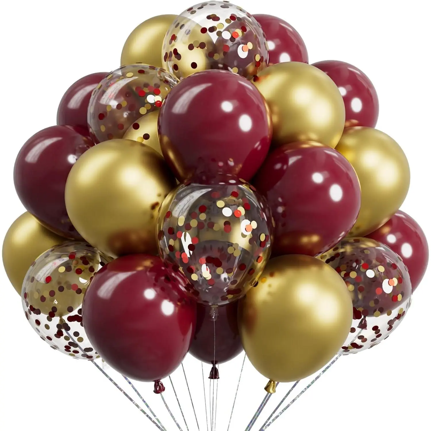 73PCS 12-Inch Metallic Burgundy Balloon Pack with 20PCS Burgundy & Gold Confetti Latex, 25PCS Gold Metallic Balloons, Helium-Ready for Christmas, Birthday Decor, Anniversary Garland Supplies