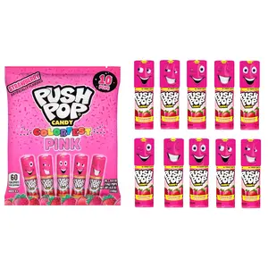 Push Pop Pink Colorfest - Pink Strawberry/Blue Raspberry Lollipops Bulk Summer Candy - 10 Count Individually Wrapped Fruity Lollipops - Strawberry Candy for Party Favors, Care Packages, and Back To School Treats