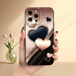 For IPhone 17 Case, Champagne Color Texture with Heart Pattern, UV Printing Matte Finish, 360° All-Round Protection Cover for IPhone 16 15 14 13 12 11 Pro Max Plus