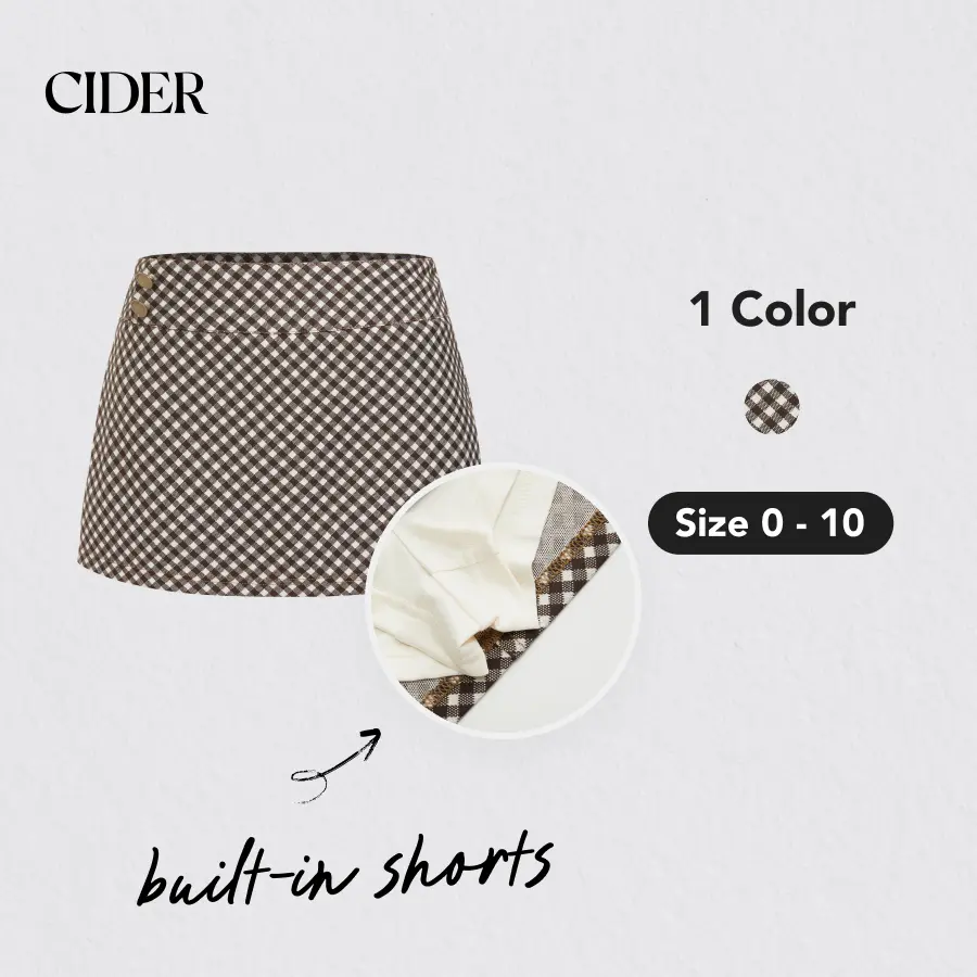 Cider Mid Rise Gingham A-line Mini Skirt with Built-in Shorts – Anti-exposure, Comfy Fit, Retro Check