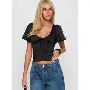 Sun Will Rise Tie Detail Top Black