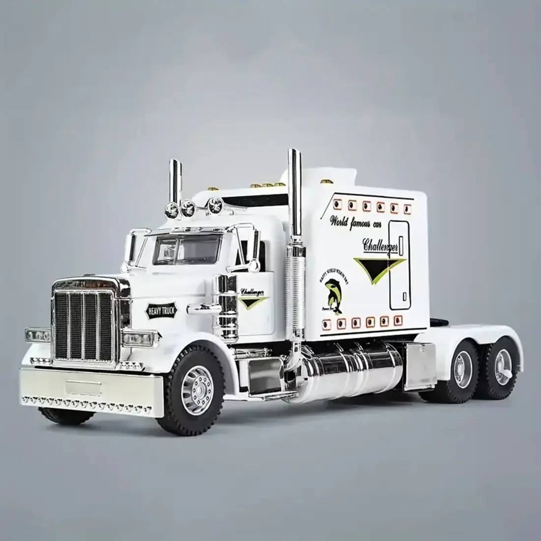 Metal Diecast Semi Truck & Trailer Pull-Back Toy - Model Vehicle with Lights & Sounds for Boys Age 4-8