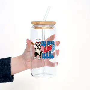 Americana Collection 40oz Glass Tumbler with Lid and Straw, Iced Coffee Drinkware, Gift for Her, Acrylic Tumbler, water bottle for women, 4th of july gift, Transparent, Printed, Bamboo, Silicone