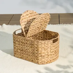 Water Hyacinth Woven Brown Oval Kitchen and Picnic Basket