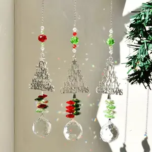 1/3pcs New Christmas Sun Catcher Crystal Tree Ornament Pendant, Home Garden Window Holiday Decoration, Festive Christmas Decorations.