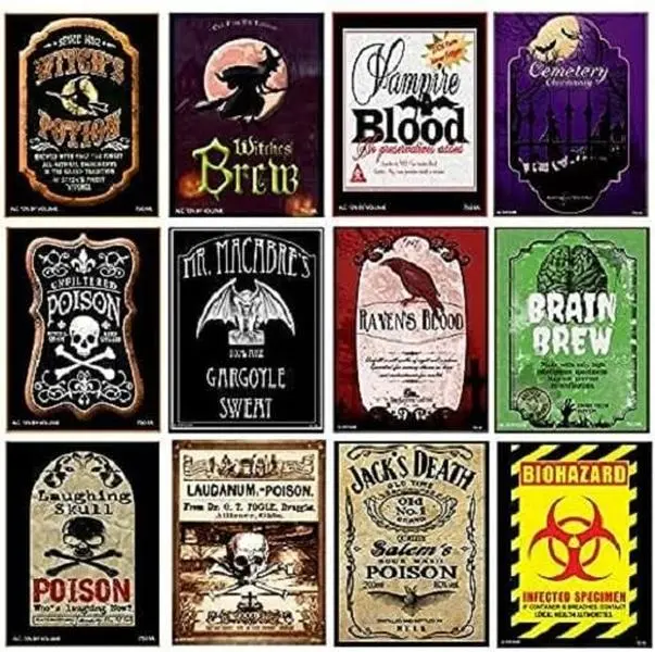 American Art Classics Set of 12 Halloween Wine Bottle Labels - 5 Inch X 4 Inch