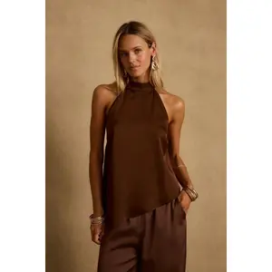 Linden Mocha Asymmetrical Halter Top