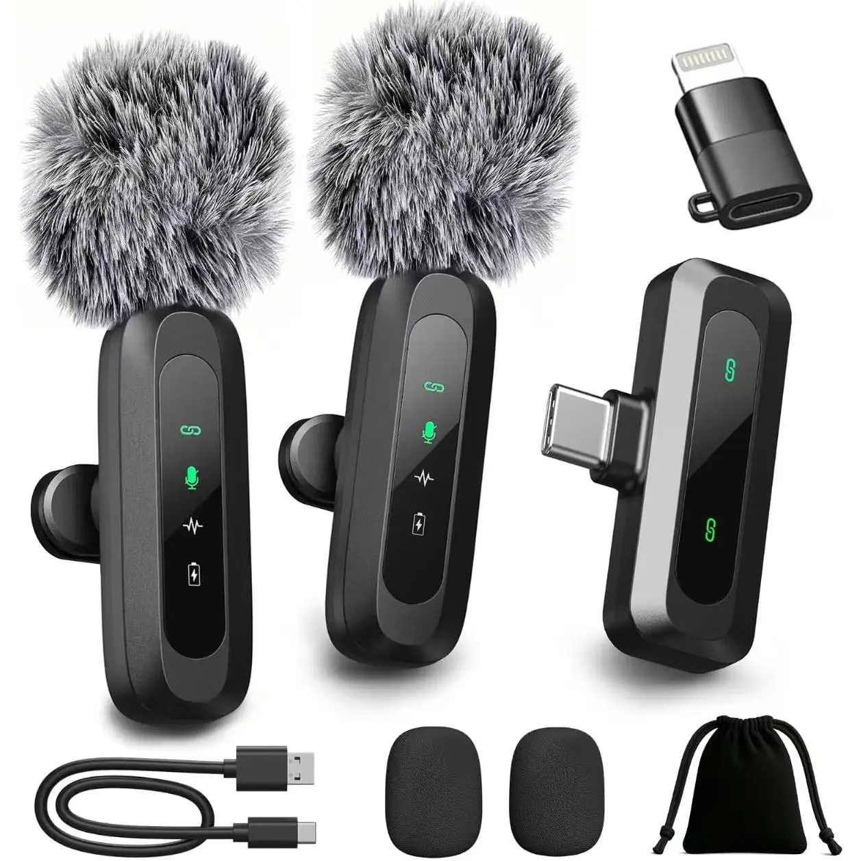 2025 New Mini Microphone for iPhone With LED Display, Bluetooth Mic, Wireless Lavalier Microphone with HD Noise Cancelling, Portable Lapel Mic for Record Video Podcast Vlog Content Creator interview