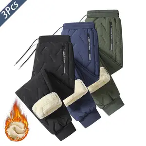 3Pcs Autumn Winter Men's Casual Elastic Waist SportsTrousers Warm-Up Joggers with Fleece Lining ancDrawstring fleece-lined pant outdoor wear