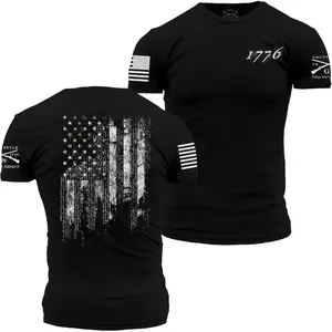 Graphic Tee Ouma Pure Cotton Grunt Style 1776 Flag Man Aesthetic Streetwear T-shirt Graphic Menswear with Patriotic Design and American Flag Motif