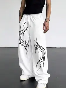 Men's Gothic Angel Dark Style Casual Loose-Fitting Long Graphic Pants, Pockets, Spring New Arrivals, Essential for Campus Trend