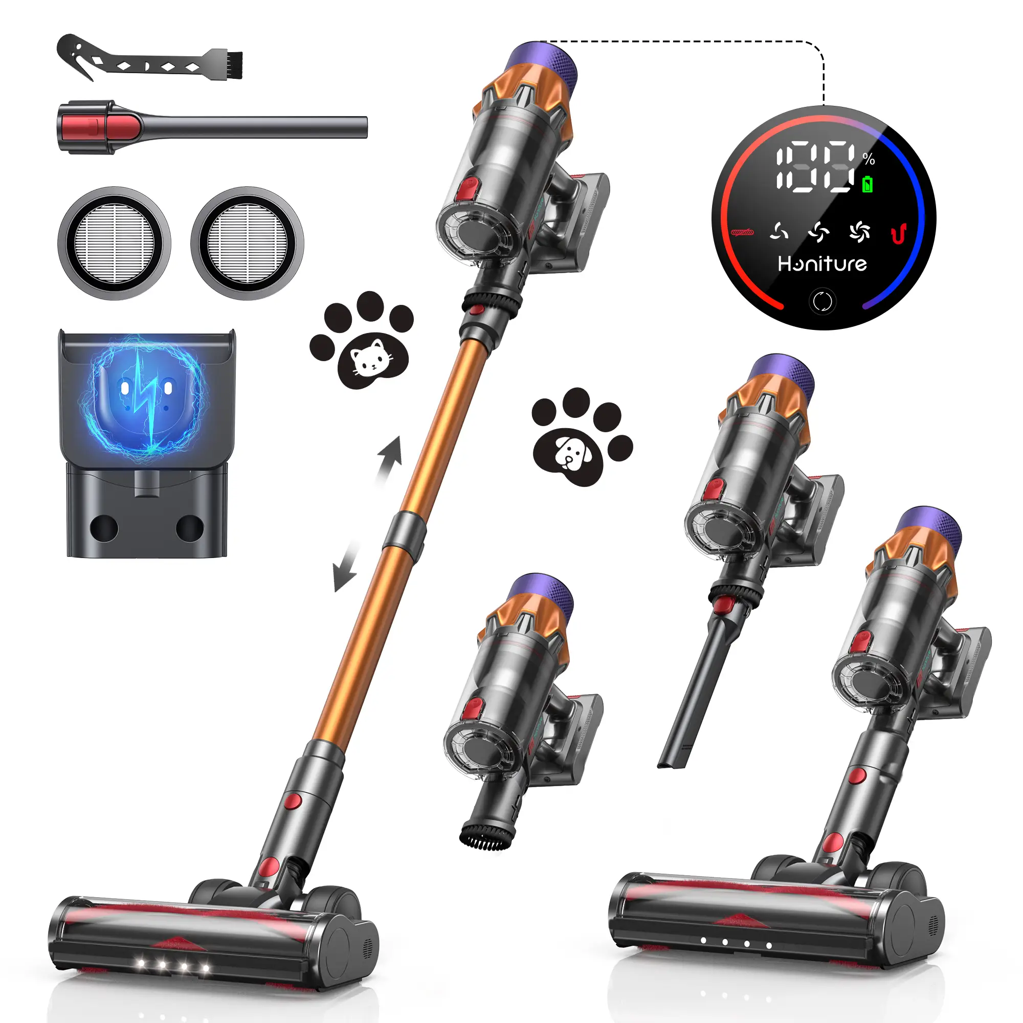 [Self-Standing] Honiture X7,550W/45Kpa, 60Mins Runtime, Touch Screen, Anti-Tangle, Charging Station,New Model Cordless Vacuum Cleaner Home Appliances