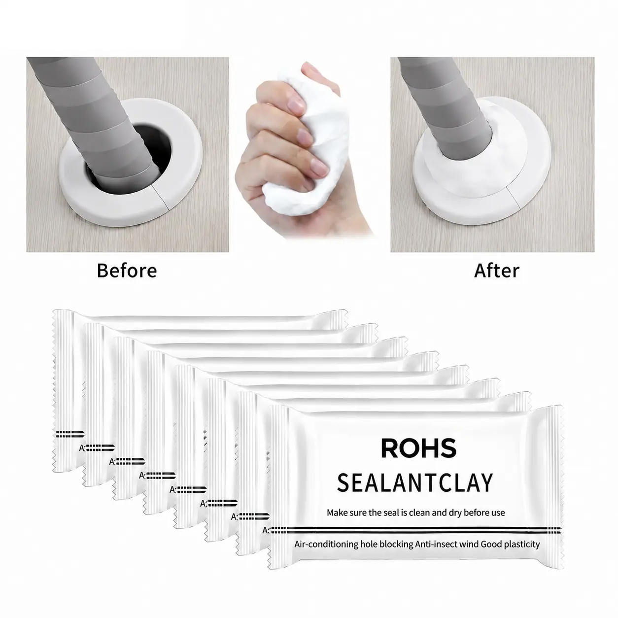 10/20PCS Eco-Friendly Sticky Sealant Clay, Quick-Curing Strong-Adhesion Adhesive Caulk, Waterproof Oil-Resistant for Air Conditioner Holes, Wall Cracks