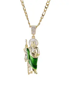 Green San Judas Tadeo Necklace Figaro Chain Elegant Gold Plated Figurine  saint jude pendant st jude