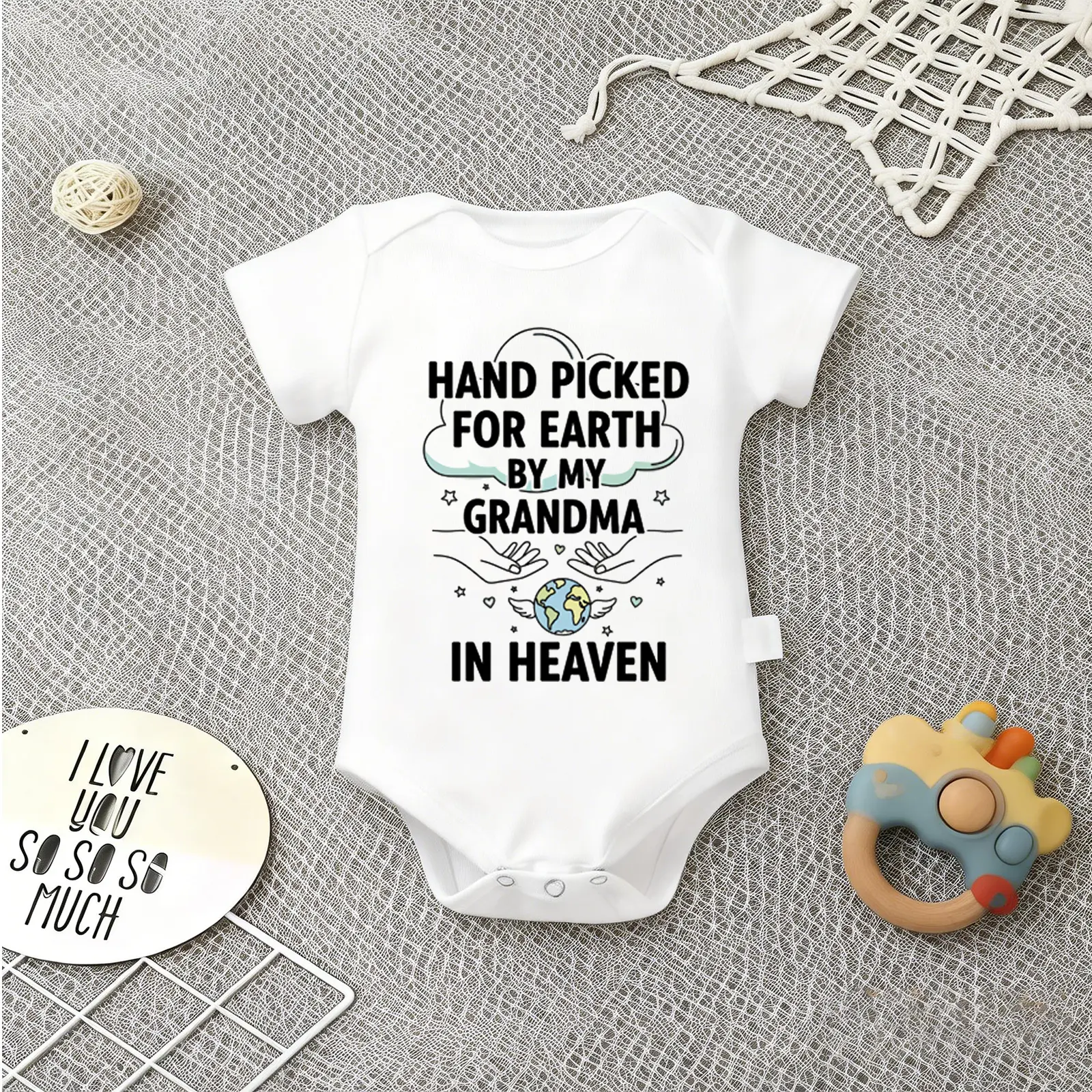 hand picked for earth by my grandma in heaven Baby Babysuit - Cute Baby Short Sleeve Onesies Romper For Infant, Newborn Humor Clothes for Boys Girls, Soft Casual Outfit, Outdoor 100% Cotton Triangle Jumpsuit
