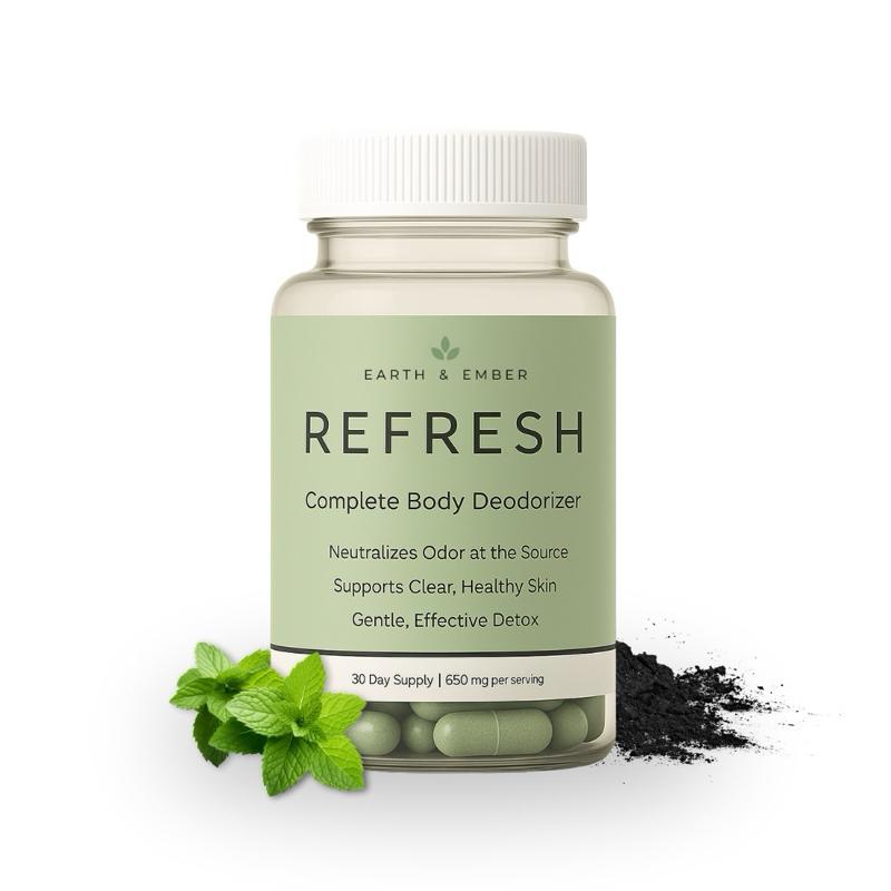 Earth & Ember | REFRESH Complete Body Deodorizer & Internal Cleanse Supplement with Chlorophyll Charcoal Parsley Peppermint Zinc & Vitamin C | Vegan Non-GMO Gluten-Free
