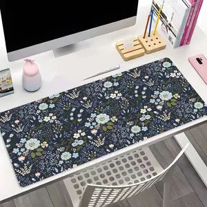 Dark Navy Blue Floral Design Extra Large Gaming Mouse Pad, Desk Mats, Botanical Pattern Desk Decor and Protection Pad, Desk Accessories, Rubber Anti-Slip Edges, Multi-Sized, Perfect for Laptops, Desktop Gaming, Work, Home, Great Gift for Kids