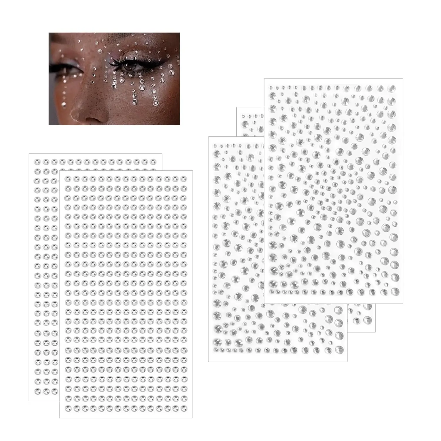 Face Hair Gems Rhinestones Stickers Self Adhesive Eye Hair Jewels Face Jewels Stickers for Kids Women 3/4/5/6 MM DIY Face Gems Stick on Rhinestones Stick for Makeup, Face, Eye, Body, Nail