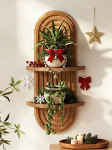 Bamworld Boho Wall Decor Brown Plant Wall Shelf, Mid Century Modern Decor Hanging Plant Shelf, 2-Tier Wooden Floating Shelves Shelving Unit for Home,  Living Room, Office Holding Planter Decoration Wall decorations , Birthday gifts Bamboo Decorative