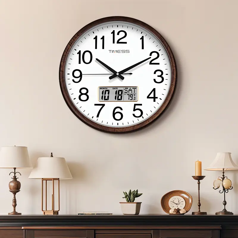 Timess 13-Inch Imitation Wood Grain Wall Clock with Silent Quartz, Perpetual Calendar Display, Wooden Chestnut Brown for Home Decor - Bedroom - Design Decorations Supplies homedecor