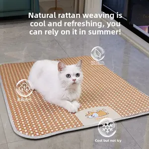Cooling Rattan Pet Bed Mat for Cats and Dogs, Summer Use, Breathable, Scratch-Resistant, Wear-Resistant, Comfortable Cooling Pad