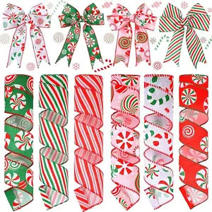 6 Rolls 30 Yards Christmas Candy Peppermint Wired Edge Ribbon Christmas Candy Ribbon.