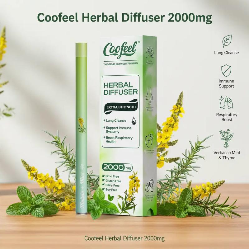 Coofeel Herbal Diffuser 2000mg Extra Strength Supports Natural Health Clears Lungs Detoxifies Enhances Immune System Instant Refreshing with Verbasco Mint & Thyme Coofeel Herbal Diffuser 2000mg Extra Strength Supports Natural Health Clears Lungs Detoxifies Enhances Immune System Instant Refreshing with Verbasco Mint & Thyme
