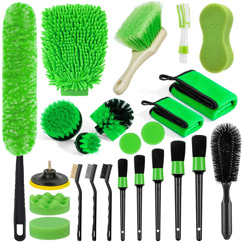 23pcs Car Detailing Kit, Car Cleaning Brush Set, Car Wash Kit, Car Parts, Car Cleaning Tools Kit, for Interior, Exterior, Wheels, Without Battery