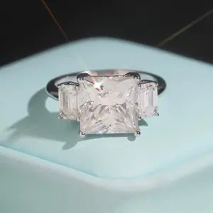 Women's Moissanite Engagement Ring, S925 Silver with Rhodium Plating, Diamond-Passing Icedout Bussdown, Dainty Silver Rings