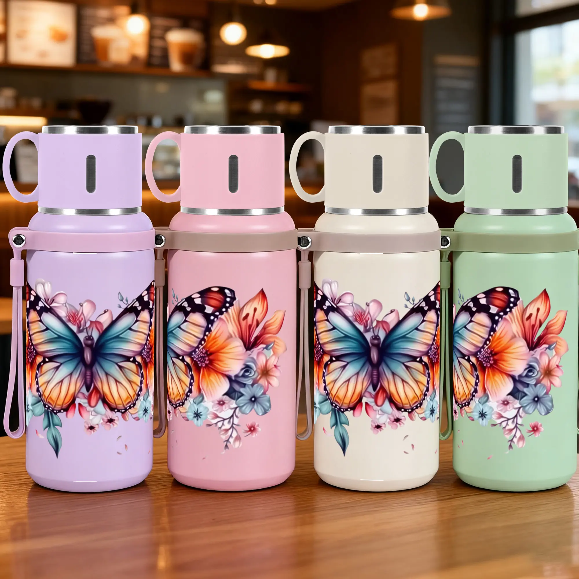 1pc 20oz Stainless Steel Tumbler with Vibrant Butterfly and Floral Design, Suitable for Sports, Fitness, Outdoor Travel Outdoor Durable Large Capacity Hiking Stainless Steel Cup Suitable for gifts for friends, c