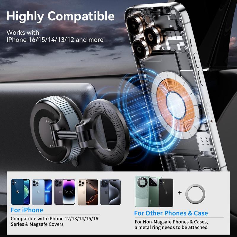 Upgraded Magnetic Car Holder - Vacuum Adsorption, Rotatable, Foldable, Power-Free, Noise-Free Bracket for iOS and Android Phones