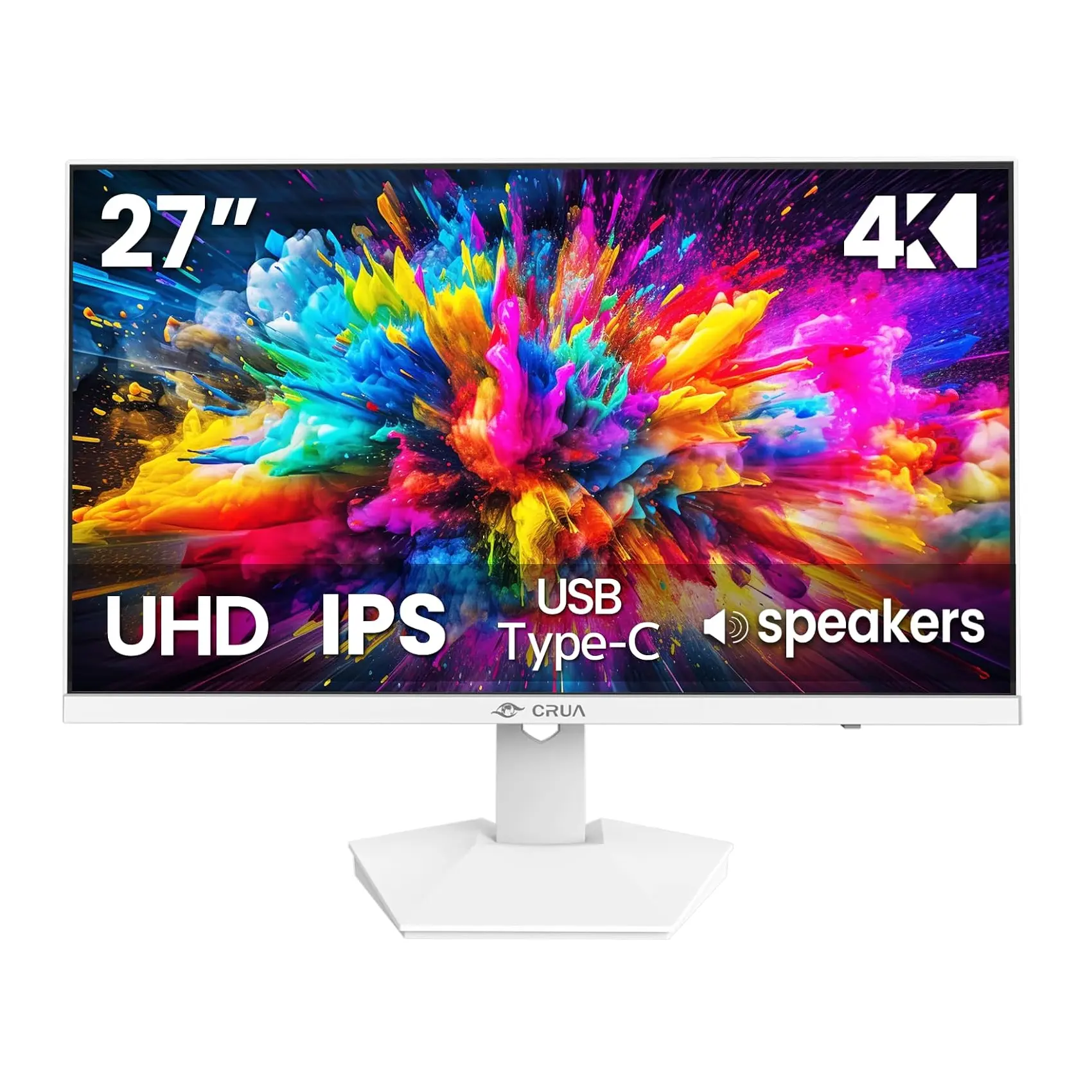 CRUA 27" 4K UHD 60Hz White/ Black IPS Display, 120% sRGB, Type-C, FreeSync, Built-in Speakers, Low Blue Light, HDMI DP, 75x75 VESA Mount for Daily Work & Content Creation,back to school,back to school haul