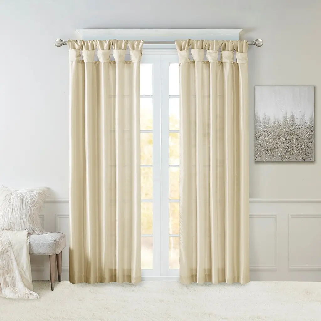 Lined Window Curtain Panel with Twist Tab Header, Champagne, 50x120 Inches – Light Control and Insulation Drape for Living Room, Bedroom, Home Decor
