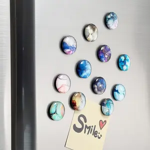 12 Piece Glass Magnetic Refrigerator Magnets, Marble Crystal Decorative Art, Kitchen Refrigerator Magnets, Office Whiteboard, Cabinet and Dishwasher Use