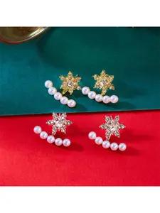 Elegant Pearl Snowflake Stud Earrings for Women Delicate Feminine Minimalist Jewelry Trendy Versatile Everyday Wear Luxury Gift Idea