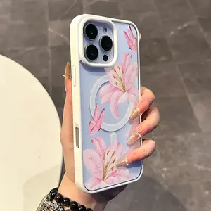 Premium Magnetic Case for iPhone11/12/13/14/15/16/promax Butterfly Lilies y2k cased MagSafe Compatible, Aesthetic Pattern Design Perfect for Everyday Use