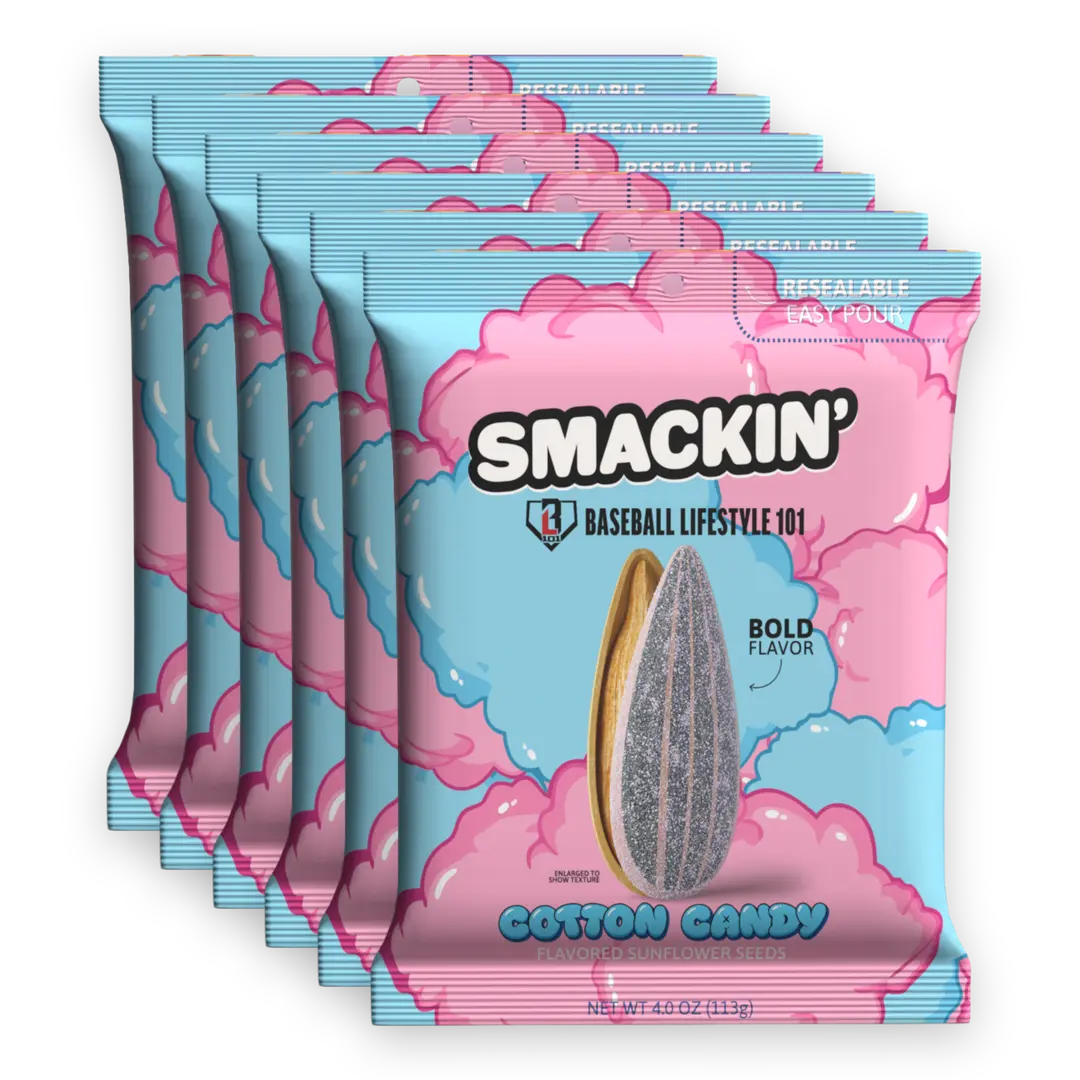 SMACKIN' Sunflower Seeds x Baseball Lifestyle 101 COTTON CANDY - 6 Resealable 4 OZ Bags