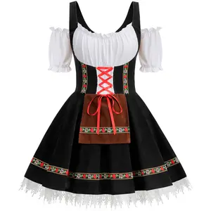 Women's Oktoberfest Costume, Velvet German Bavarian Dress for Halloween Carnival Fabric Fitted halloween costumes Lace Womenswear plussize halloween